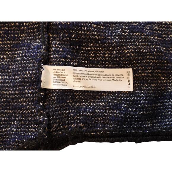 Eileen Fisher Long sleeve Cardigan Navy/White Linen blend Small Asymmetrical - Picture 4 of 7